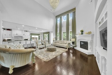 The open-concept living room  transitions seamless