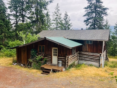 View of front facade featuring log exterior and a metal roof
