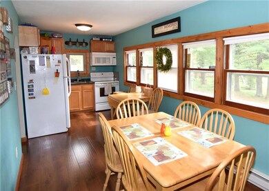 Kitchen and dining area with views of the lake.