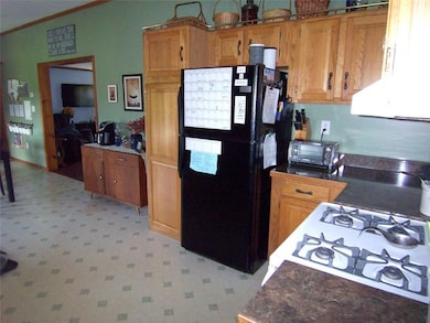 Kitchen has lots of cupboard & counter tops.