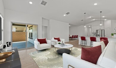Great room with vaulted ceiling