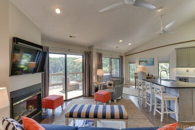 Gas log fireplace, double sliders to the deck and