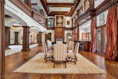 Dining area with ornate columns, arched walkways,