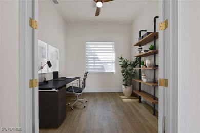 Virtual Staging-Office space with ceiling fan and