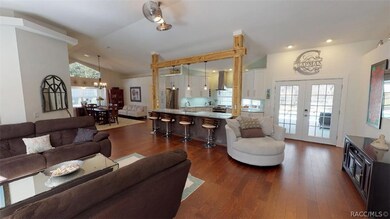 living room, kitchen, dining room