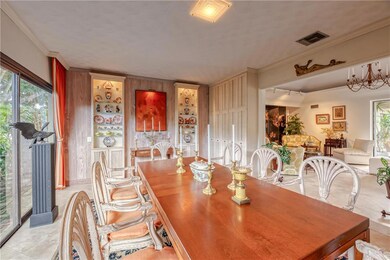 Neutral tile flooring in dining room