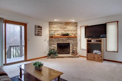 Great room with wood burning fireplace.