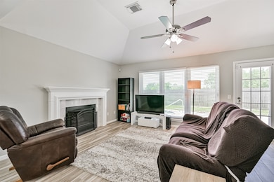 Open living area with fireplace