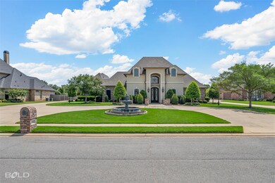 French country home with a front lawn and a large 