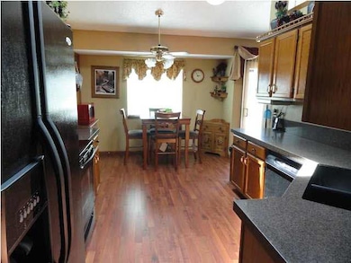 Granite kitchen has undermount sink and new wood l
