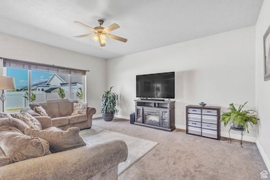 Carpeted living area off of kitchen