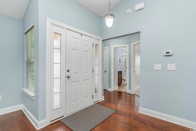Entrance foyer with dark hardwood / wood-style flo