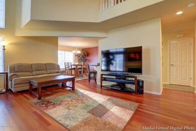 Living room with cherry hardwood flrs
