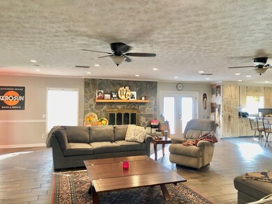 large living room with fireplace