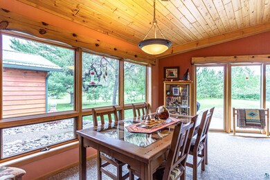 Carpeted dining space featuring a wealth of natura