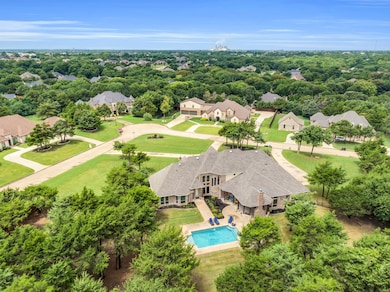 Aerial view of residential area with a pool area