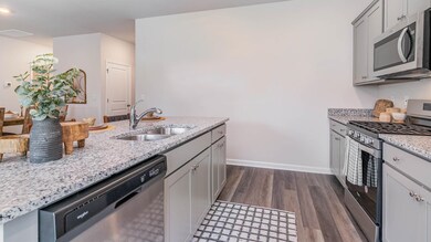 Kitchen with a sink, dark wood-type flooring, ligh