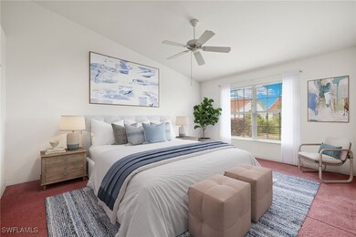 Bedroom virtual with ceiling fan, lofted ceiling,
