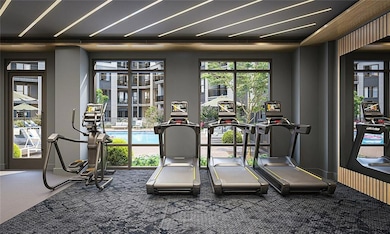 Exercise room featuring healthy amount of natural light and carpet