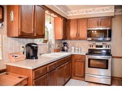 Kitchen has tile backsplash.