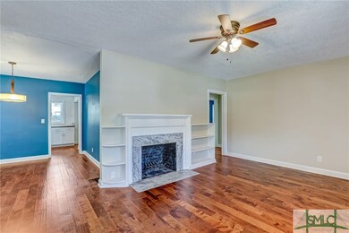 View showing the fireplace with its built-in shelv