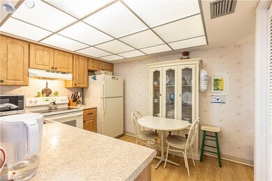 Kitchen with light hardwood / wood-style floors an