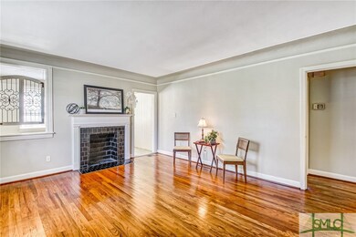 Living room with decorative fireplace