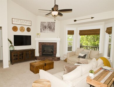 Spacious Living Room with Gas Fireplace and soarin