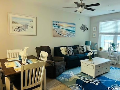 Living area with ceiling fan