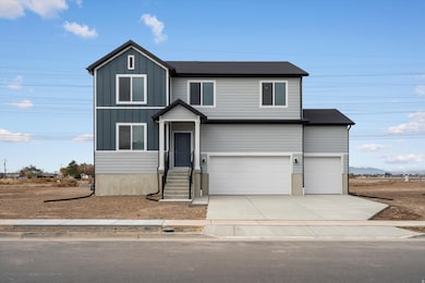 View of front of home featuring board and batten siding, concrete driveway, a garage, and a shingled roof