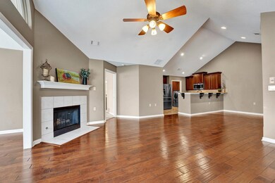 Gas fireplace & gorgeous scraped ash wood laminate