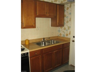 Kitchen cabinets are a medium stained maple wood.