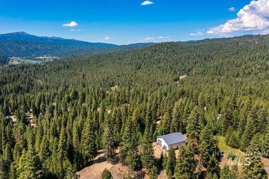 Drone / aerial view of a heavily wooded area and mountains
