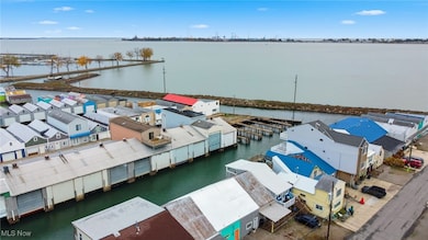 Aerial view of residential area with a nearby body of water