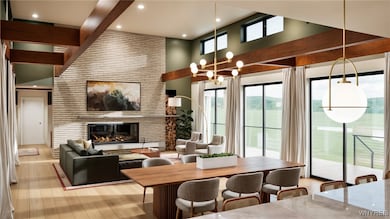Main living space view from kitchen rendering