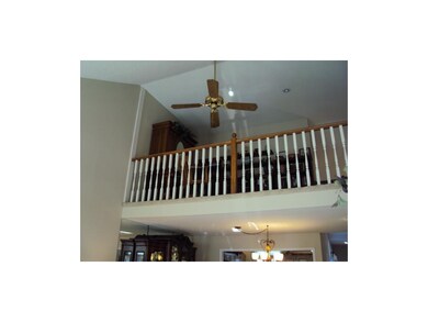 Looking up at the deck/den from the living room.