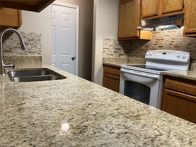 This kitchen features granite countertops, a doubl