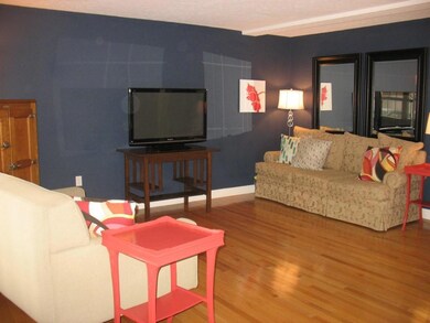Spacious living room with wood...
