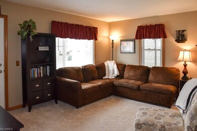 Spacious living room with brand new carpet.