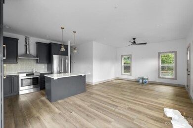 kitchen, family room and dining area