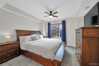 Primary bedroom with new carpet, south-facing wind