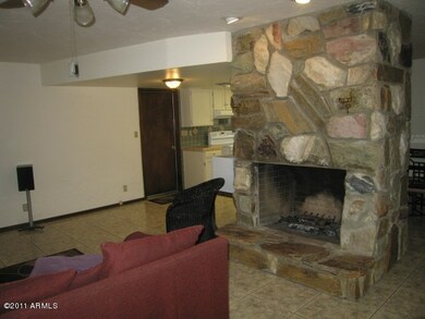 Stone fireplace in family room