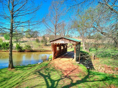 Beautiful stocked pond with wooden bridge
