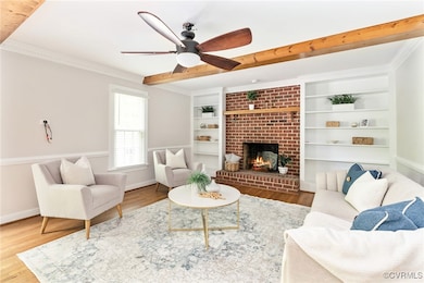 he family room boasts a wood-burning fireplace fla
