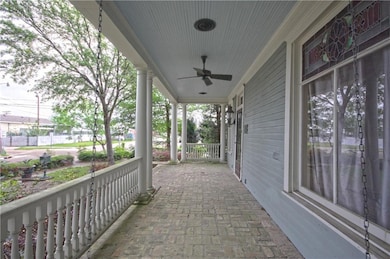 View from the swing on the bricked front porch. On