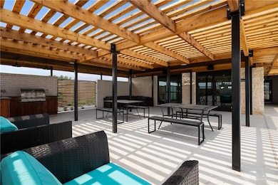 View of patio / terrace with outdoor dining space, exterior kitchen, an outdoor living space, and a pergola