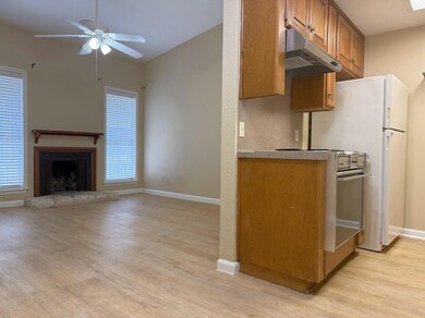 Kitchen with light wood-type flooring, under cabi