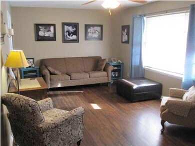 Hardwood Flooring in Living Room + Ceiling Fan & L