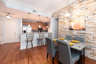 Stone accent wall in dining