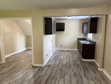 Kitchen with wood finished floors, a sink, baseboards, and a textured ceiling